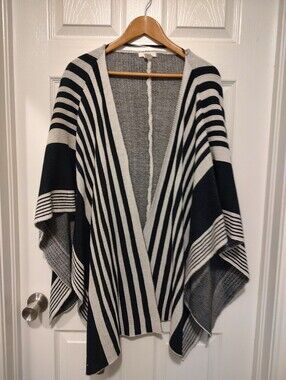 Mudd Black & White Striped Open-Front Poncho